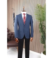Jan Carlucci Yünlü Erkek Slimfit Mono Yaka Lacivert Drop 6 Tek Ceket