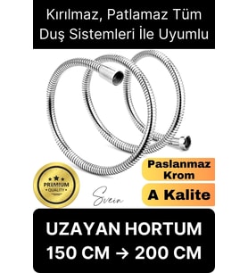Premium Paslanmaz Krom Patlamaz Kopmaz Tüm Duş Sistemleriyle Uyumlu Uzayan Spiral Hortum Örgü 2 mt
