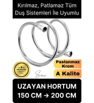 Premium Paslanmaz Krom Patlamaz Kopmaz Tüm Duş Sistemleriyle Uyumlu Uzayan Spiral Hortum Örgü 2 mt
