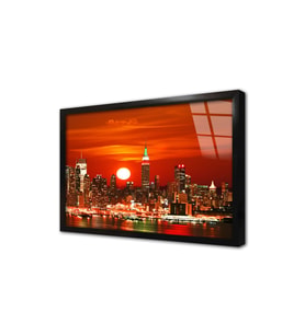 New York Gece Çerçeveli Cam Tablo