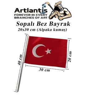 Sopalı Bez Bayrak 20x30 Cm 1 Adet Saplı Bayrak Ay Yıldız Plastik Çıtalı 20*30 Bez Bayrak Mill Bayram Kutlama (Kırmızı-Beyaz)