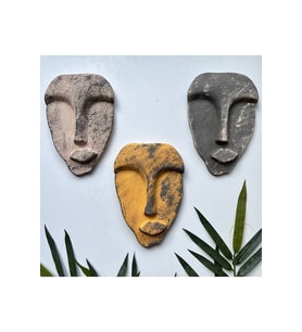 El Yapımı Taş Heykel Soyut Yüz Maske 3'li Set, Duvar Dekor, Modern Ev ve Ofis Dekoru (Çok Renkli)