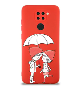 Xiaomi Redmi Note 9 Uyumlu Lansman Kılıf Aşk Tasarımlı İçi Kadife Kapak-Kırmızı (Şeffaf)