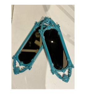 Dekoratif Polyester Ikili Niş Dikdörtgen Ayna Takımı Turkuaz