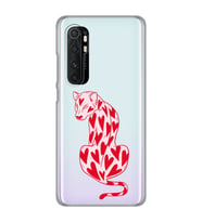 Xiaomi Mi Note 10 Lite Uyumlu Çita ve Kalp Desenli Şeffaf Telefon Kılıfı