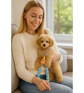 Caş Dekorasyon Mavi Renk Çiçek Figürlü İpli Kedi Köpek Tasması