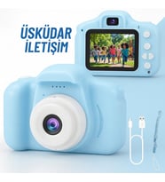 Çocuk Fotoğraf Makinesi – HD Ekranlı, Şarjlı, Hediye Kablo ve Askı Dahil Hediye Setli Mavi
