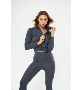 Lesa Wear İçi Polarlı Yumuşacık Şardonlu Kaşkorse Crop Likralı Hırka (Antrasit)
