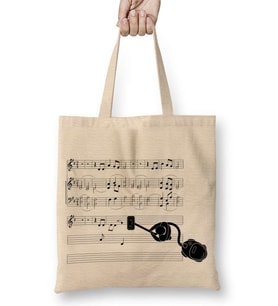 Notalı Müzik Notalar Komik Bez Çanta Uzun Saplı