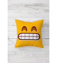 Diş Sıkan Emoji Çift Tarafı Baskılı Gizli Fermuarlı Yastık Kılıfı Kırlent Koltuk Yastık Kılıfı (Sarı-Beyaz)