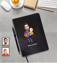 Kişiye Özel Babalar Günü Baba Erkek Bebek Karikatürlü Siyah Defter Kalem Hediye Seti Model-3