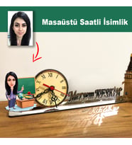 Karikatür Kadın Öğretmen Model Masaüstü Saatli İsimlik MSİ13