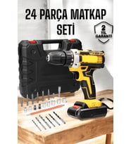 Çift Bataryalı Metal Dişli Darbeli Şarjlı Matkap Seti 24w Güç Ve 24 Parça Aksesuar
