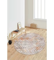 Dijital Baskılı Kaymaz Taban Yıkanabilir Yuvarlak Salon Halısı Koridor Halısı Paspas NDY-HT-1402 (Bej)