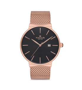 Nacar Hasır Kordon Rose Gold Klasik Erkek Kol Saati NC34-290431-RBRM