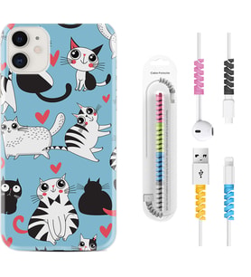 Apple iPhone 11 12 13 Mini Kılıf Kablo Koruma Spiral Silikon Kedicikler 1772