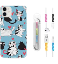 Apple iPhone 11 12 13 Mini Kılıf Kablo Koruma Spiral Silikon Kedicikler 1772