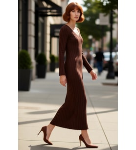 Kadın Fashion Forward Bodycon Uzun Kollu V Yaka Maxi Triko Elbise Gündüz Ve Gece Şıklığı Kaliteli