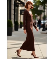 Kadın Fashion Forward Bodycon Uzun Kollu V Yaka Maxi Triko Elbise Gündüz Ve Gece Şıklığı Kaliteli