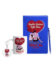 Sevgililer Gününe Özel Mavi Defter Kalem Kupa & Süblimasyon Anahtarlık Hediye Seti 1