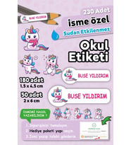 Unicorn Temalı Kişiye Özel İsimli Defter Kalem Okul Etiketi, Yırtılmaz PVC Etiket, Suya Dayanıklı (Beyaz)
