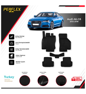 Audı A6-C8 2012-2018 3D Havuzlu Paspas (Siyah - Beyaz)