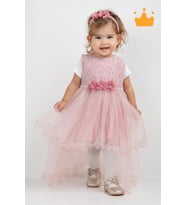 Minimony 6-24 Ay Kolsuz Tül Kuyruklu Kız Bebek Çocuk Bayramlık Abiye Gelinlik Elbise Takım 1030 (Pudra)