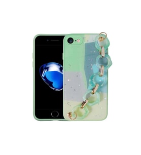 Apple iPhone 8 Uyumlu Kılıf Simli Desenli El Askılı Tutacaklı Zore Elsa Silikon Kapak (Açık Yeşil)
