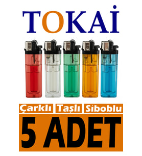 5 Adet Orijinal Tokai Çarklı Çakmak, Taşlı, Şık ve Kullanışlı Set