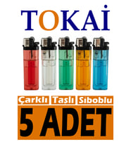 5 Adet Orijinal Tokai Çarklı Çakmak, Taşlı, Şık ve Kullanışlı Set