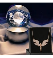 Satürn Işıklı Cam Küre 8cm*6cm Lotus Melek Kolye Hediyeli (Mavi)