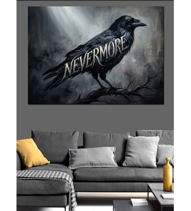 Nevermore Kuzgun Ve Mistik Yazı Dekoratif Kanvas - Mdf Ahşap Tablo
