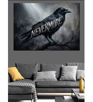 Nevermore Kuzgun Ve Mistik Yazı Dekoratif Kanvas - Mdf Ahşap Tablo