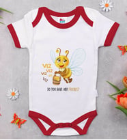 BK Kids Sevimli Arı Tasarımlı Kırmızı Bebek Body Zıbın-1