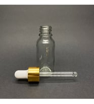 20ml Şeffaf, Cam Şişe, 12 adet, Cam Damlalıklı, Ecza şişesi, Propolis şişesi, Gold Kapak Beyaz Emzik