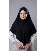 Siyah Pratik Hazır Geçmeli Tesettür Eşarp Pamuk Caz Kumaş Tek Katlı Çapraz Hijab 2305_01