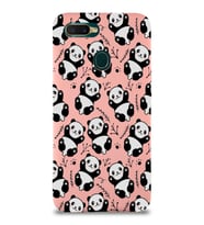 Oppo AX7 Uyumlu Lansman Kılıf Panda Tasarımlı İçi Kadife Kapak-Pembe (Şeffaf)