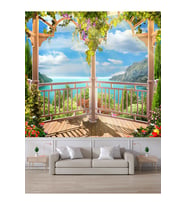 Dreamwall Deniz Manzaralı Balkon Desenli Tekstil Duvar Kağıdı (Çok Renkli)