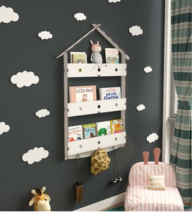 Mingitav Maison Çatılı Askılı Ahşap Eğitici Montessori Çocuk Odası Kitaplık (Beyaz)