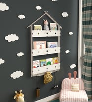Mingitav Maison Çatılı Askılı Ahşap Eğitici Montessori Çocuk Odası Kitaplık (Beyaz)
