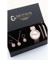Sevgiliye, 14Şubat'a Özel Rose Kadın Saat, Özel Motto Anahtarlık, Bileklik Seti (Rose - Gold)