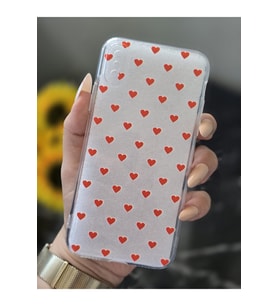 Iphone X ve Xs Uyumlu Kırmızı Kalp Tasarımlı Şeffaf Telefon Kılıfı