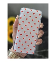 Iphone X ve Xs Uyumlu Kırmızı Kalp Tasarımlı Şeffaf Telefon Kılıfı
