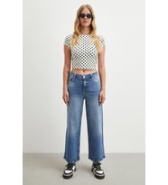 Yüksek Bel Beş Cepli Cropped Jean Mavi