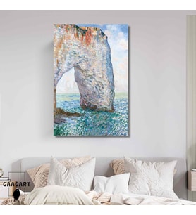 Tekli Dikey Kanvas Tablo Ünlü Eserler Claude Monet Etretat Yakınında Manneportre