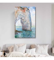 Tekli Dikey Kanvas Tablo Ünlü Eserler Claude Monet Etretat Yakınında Manneportre