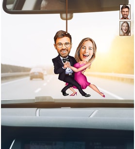 Kişiye Özel Karikatürlü Dans Eden Çift Ahşap Araba Dikiz Ayna Süsü