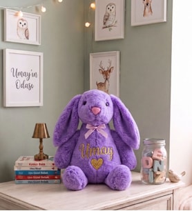 Kişiye Özel 60 cm İsim Yazılı Peluş Tavşan  Sevgiliye, Kardeşe, Kuzene Hediye