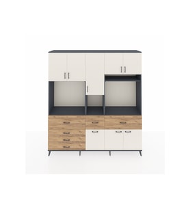 Hyperion Dolap 10 Raflı 6 Çekmeceli 8 Kapaklı 220x44x243 Antrasit-Aytaşı/Çam