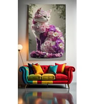 ÇİÇEKTEN KEDİ III Ev Duvar Salon Güzellik Salonu Ofis Dükkan Dekarasyon Kanvas Tablo (Çok Renkli)